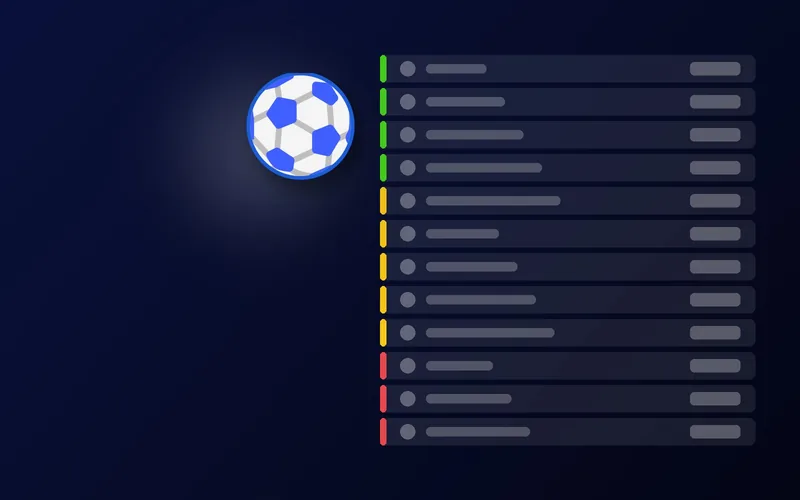 A football next to a league table with green, yellow and red zones