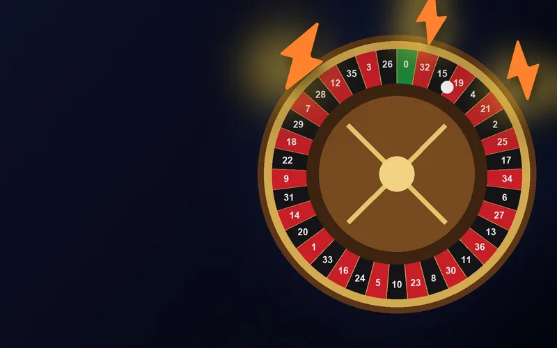 A roulette wheel with lightning bolts striking around it